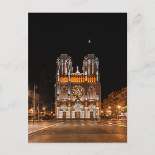 Notre-dame de nice in de nacht gloeien briefkaart (Voorkant)