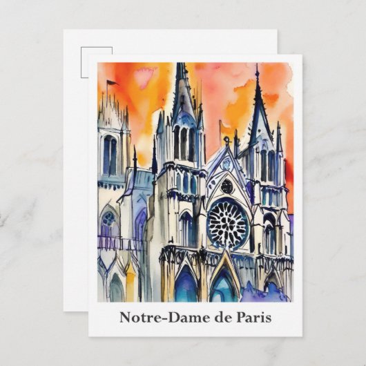 Notre-Dame de Paris Frankrijk Waterverf Reizen Briefkaart (Voorkant / Achterkant)