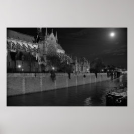 Notre Dame de Paris, moonlight, avond, Poster