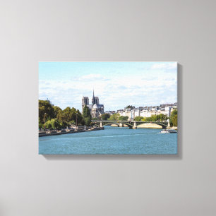 Notre Dame de Paris zicht vanaf Pont d'Austerlitz Canvas Afdruk