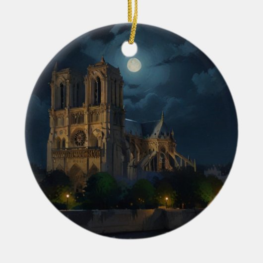 Notre Dame en Volle Maan Art Keramisch Ornament (Voorkant)