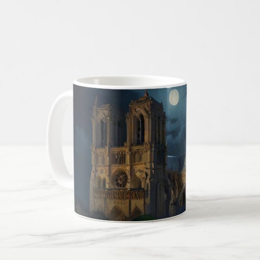 Notre Dame en Volle Maan Art Koffiemok (Voorkant links)