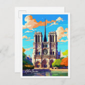 Notre Dame Frankrijk Reizen  illustratie Briefkaart (Voorkant / Achterkant)