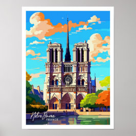 Notre Dame Frankrijk Reizen  illustratie Poster