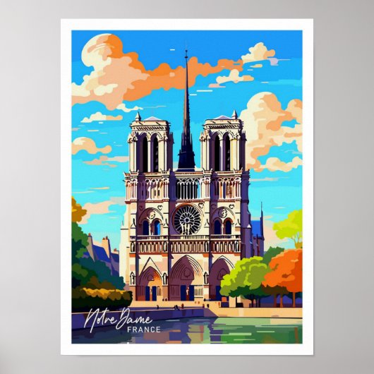 Notre Dame Frankrijk Reizen  illustratie Poster (Voorkant)