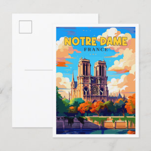 Notre Dame Frankrijk vintage reisillustratie Briefkaart