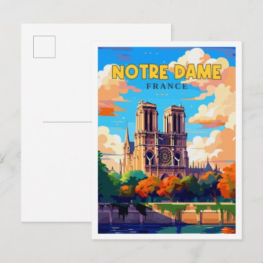 Notre Dame Frankrijk vintage reisillustratie Briefkaart (Voorkant / Achterkant)