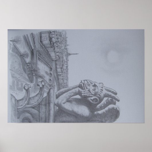 Notre Dame Gargoyle Sketch Poster (Voorkant)