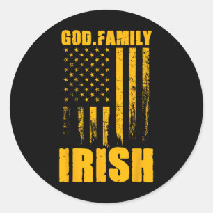 Notre Dame Iers God. Familie. Vintage Usa Vlag  Ronde Sticker