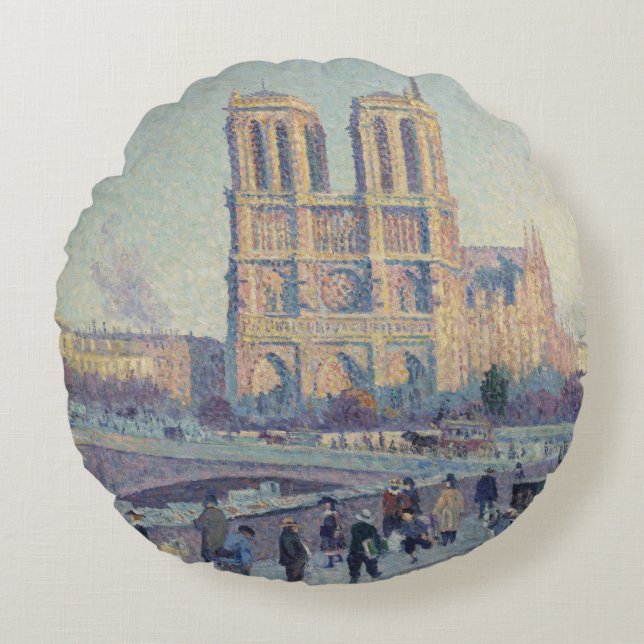 Notre Dame Kathedraal Parijs Frankrijk Classic Sch Rond Kussen (Voorkant)