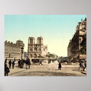 Notre Dame kathedraal, Parijs, Frankrijk, Vintage Poster