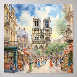 Notre Dame Kathedraal Parijs Scene Art Poster