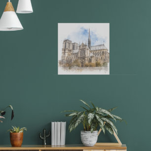 Notre Dame Parijs Aquarel Kathedraal Kunst Poster