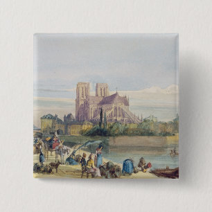 Notre Dame, Parijs (w/c op papier) Vierkante Button 5,1 Cm