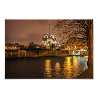 Notre Dame Paris bij nacht - Foto Afdruk