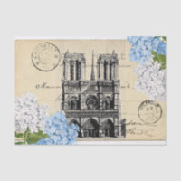 Notre Dame Paris Blue Flower Briefkaart Tissue Pap