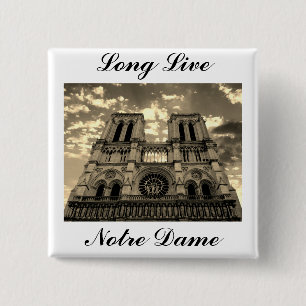 Notre Dame Paris France Cathedral Long Live Vierkante Button 5,1 Cm