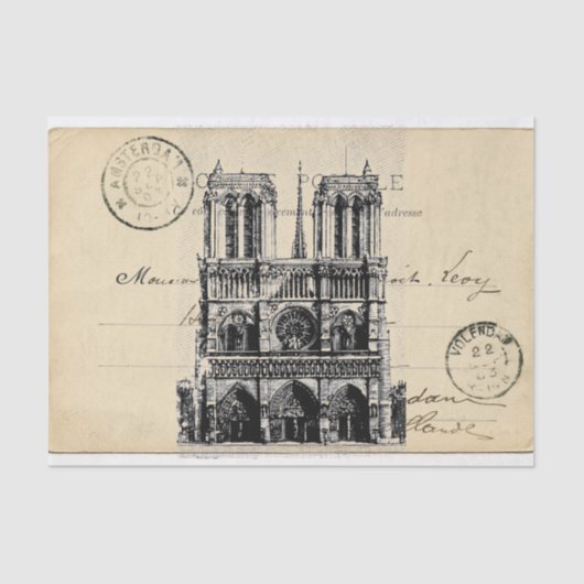 Notre Dame Paris Frans Briefkaart Weefselpapier Tissuepapier (Voorkant)