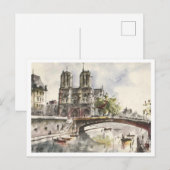Notre Dame, Waterverf van Parijs, 1962 Briefkaart (Voorkant / Achterkant)