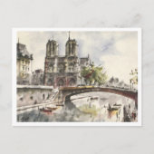 Notre Dame, Waterverf van Parijs, 1962 Briefkaart (Voorkant)