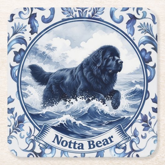 Notta Bear Delft Blue Newfoundlander Kartonnen Onderzetters (Voorkant)