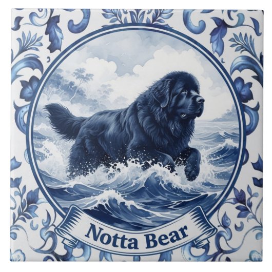Notta Bear Delft Blue Newfoundlander Tegeltje (Voorkant)