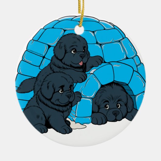 Notta Bears Newfoundland Puppy Igloo Keramisch Ornament (Voorkant)