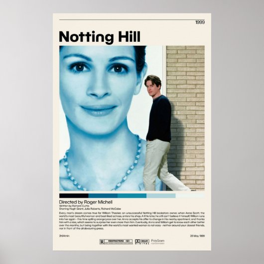 Notting Hill Roger Michell Minimalist Movie Vinta Poster (Voorkant)