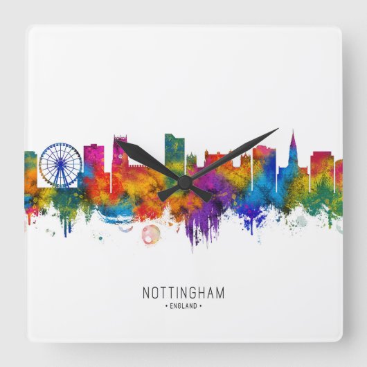 Nottingham England Skyline Vierkante Klok (Voorkant)