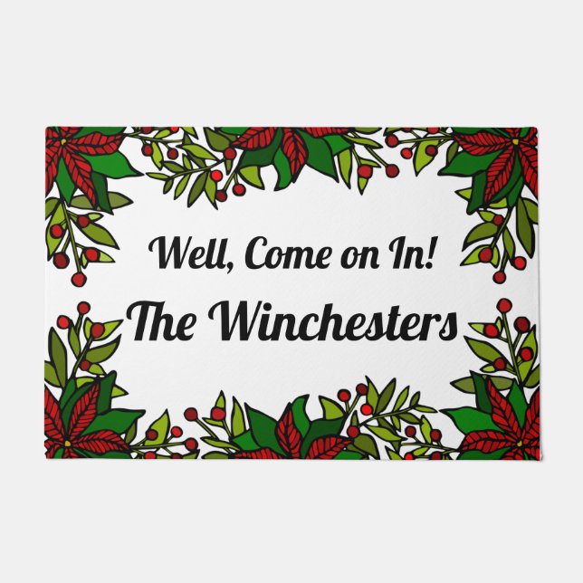 Nou, kom binnen! Aangepaste kerst Deurmat (Voorkant)