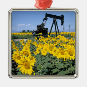 Nou, VS, Colorado, Zonnebloemen, Olieboortoren Metalen Ornament