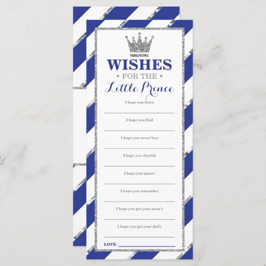 Nou, wil Kaart, Baby shower, Prins, Faux Silver (Voorkant / Achterkant)