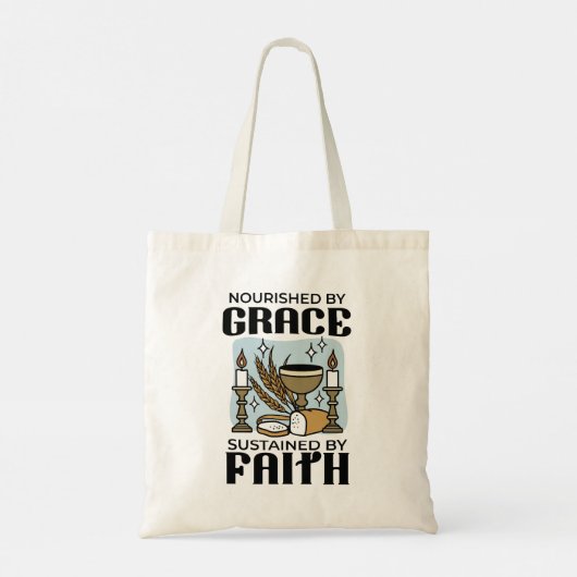 Nourished by Grace, Sustained by Faith Design Tote Bag (Achterkant)