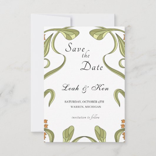 Nouveau Art Floral Wedding Bewaar de datum Save The Date (Voorkant)