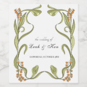 Nouveau Art Floral Wedding Wijn Etiket (Enkel label)