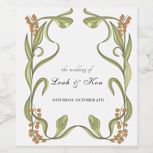 Nouveau Art Floral Wedding Wijn Etiket (Enkel label)
