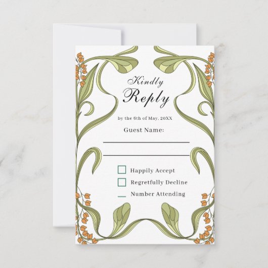 Nouveau Bloemen Bruiloft RSVP (Voorkant)