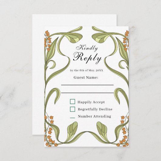 Nouveau Bloemen Bruiloft RSVP (Voorkant / Achterkant)