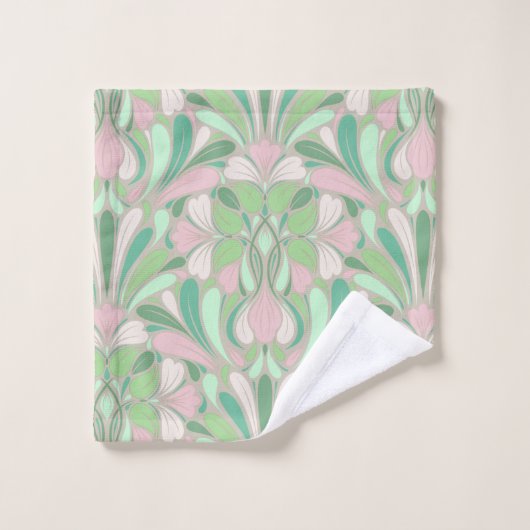 Nouveau Boho Pastel Blush en Green Floral Bad Handdoek (Wasdoekje)