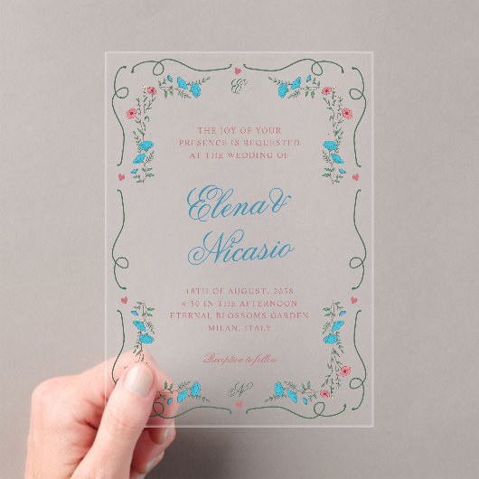 Nouveau Botanisch Lijst Roze Blauw Huwelijk Acryl Uitnodigingen (Insitu (Draagbaar))