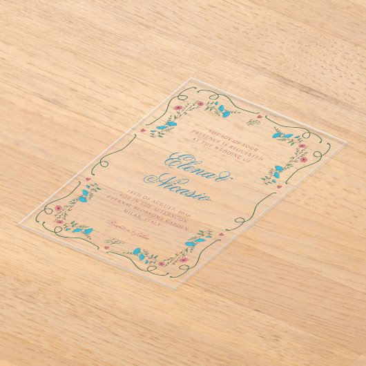 Nouveau Botanisch Lijst Roze Blauw Huwelijk Acryl Uitnodigingen (Laagn)