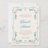 Nouveau Botanisch Lijst Roze Blauw Huwelijk Kaart (Voorkant)