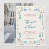 Nouveau Botanisch Lijst Roze Blauw Huwelijk Kaart (Voorkant / Achterkant)