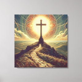 Nouveau Cross op een heuvel Canvas Afdruk