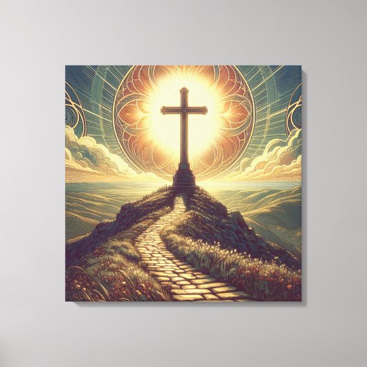Nouveau Cross op een heuvel Canvas Afdruk (Voorkant)