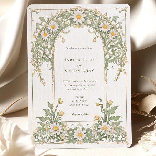 Nouveau Daisies bruiloft in Ivoor en Groen Kaart
