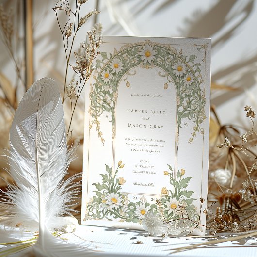Nouveau Daisies bruiloft in Ivoor en Groen Kaart
