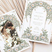 Nouveau Daisies Foto Huwelijk Ivoorgroen Kaart