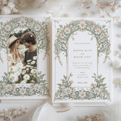 Nouveau Daisies Foto Huwelijk Ivoorgroen Kaart