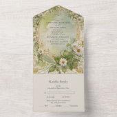 Nouveau Daisies Ivoor Green Wedding All In One Uitnodiging (Binnen)